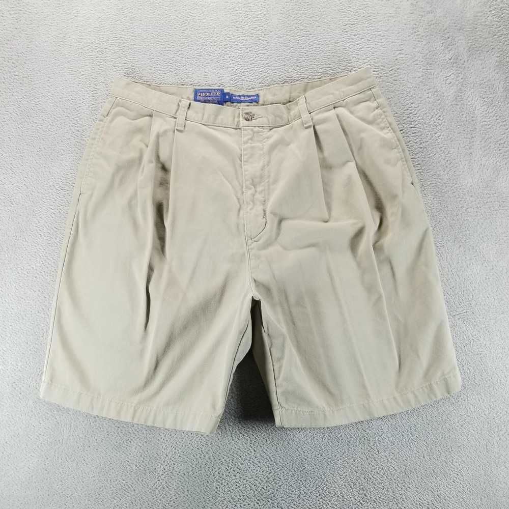 Pendleton Shorts Mens 38 Beige Khaki Pleated Chino 8" Inseam Casual Summer